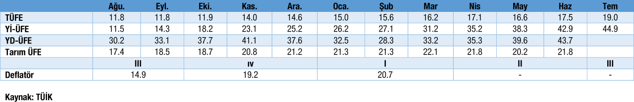 Enflasyon Oranları Tablosu Temmuz 2021