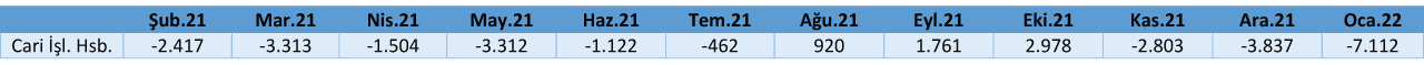 Cari Islemler Dengesi Tablo Ocak 2022