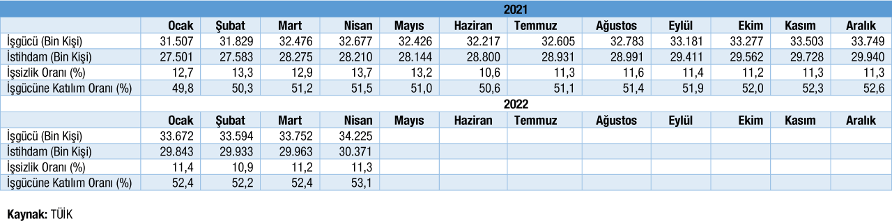 Temel İşgücü Göstergeleri Nisan 2022 Verileri